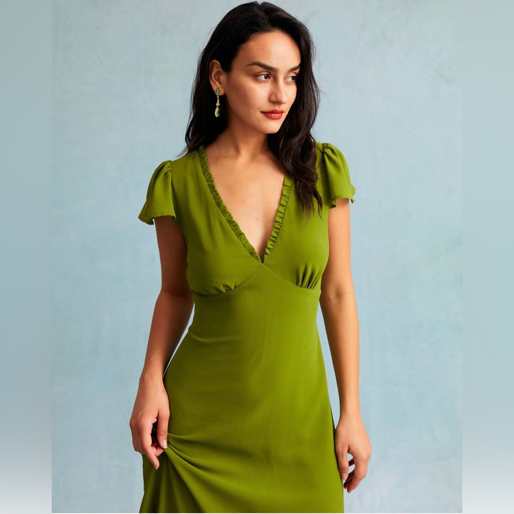 NWT RIHOAS Ruched Trim Poet Sleeve Midi Dress Sz XS - Picture 2 of 8